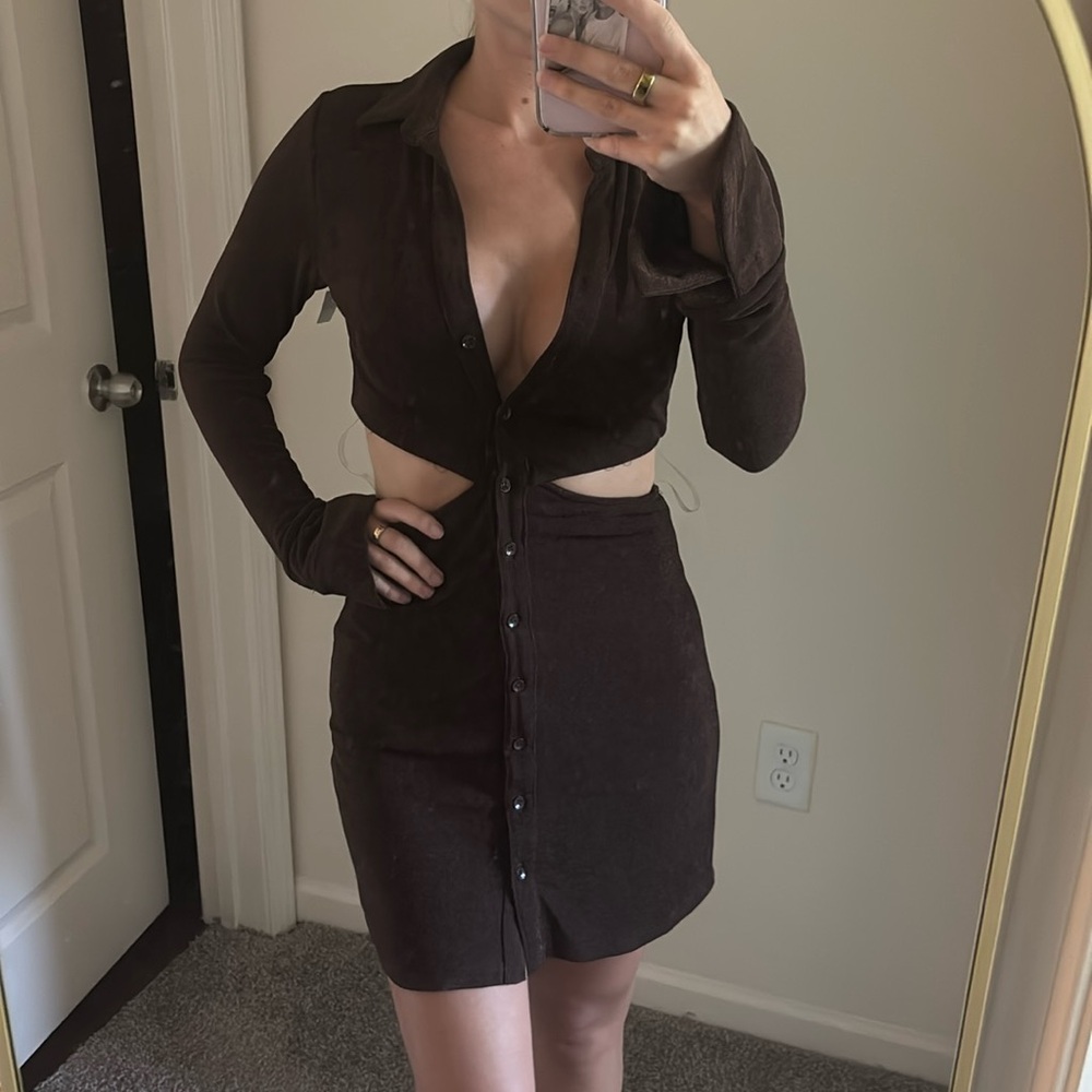 Chic Brown Cut-Out Dress